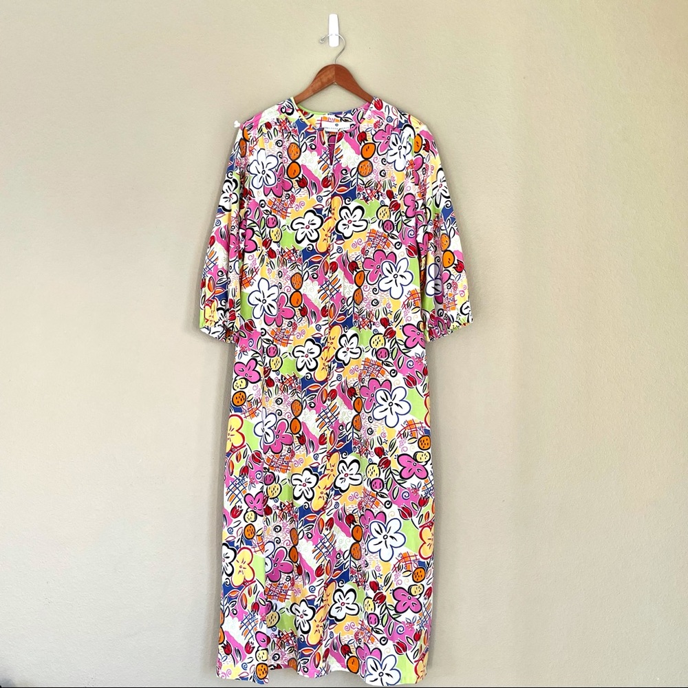Vintage Saks Fifth Avenue Neon Floral Pop Art Maxi Dress 1980s